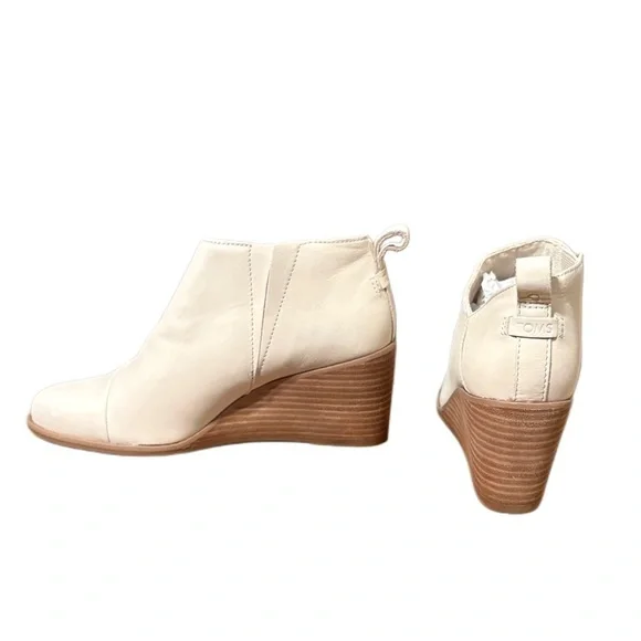 Toms Cream Leather Wedge Shoes - Picture 4 of 10